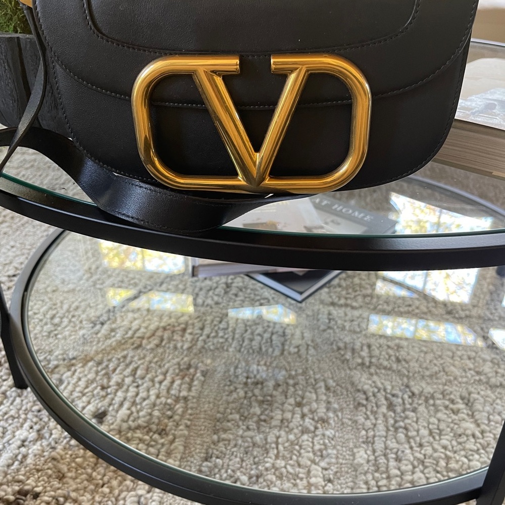 Valentino Crossbody Bag in Black with Gold Logo